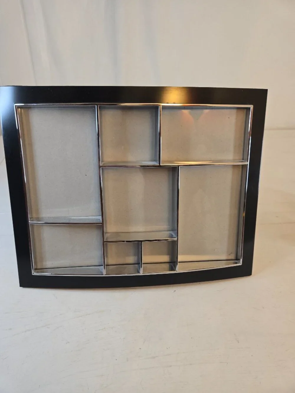 Curved Shelf Multi Photo Frame 13.75 X 10.75 Black and Silver NWOT